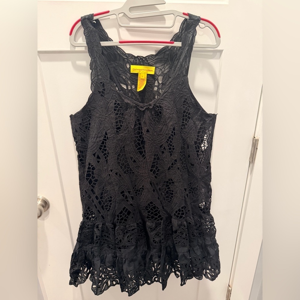 Catherine Malandrino Black Floral Lace Dress Size 8 Scalloped Hem